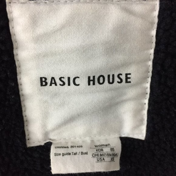 BASIC HOUSE Black Dark Blue Wool Blend Hoodie Duck Down Puffer Oversized Jacket - Picture 2 of 16